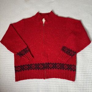 Vintage Eddie Bauer Fair Isle Wool Blend Sweater Womens Medium Red Zip Front 90s